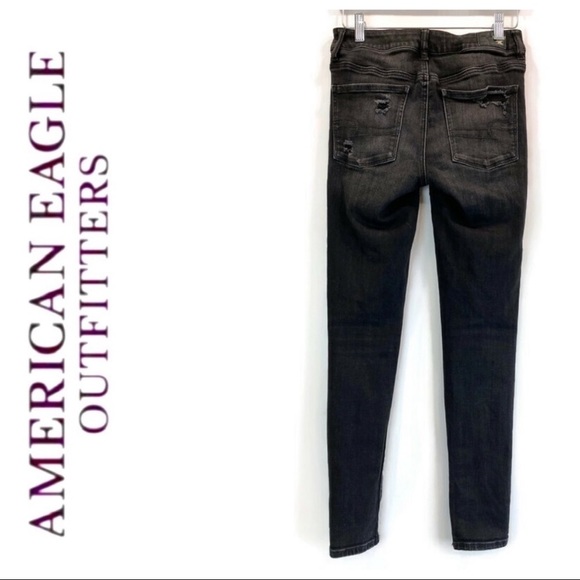 AMERICAN EAGLE BLACK RIPPED HI RISE JEGGING - Picture 3 of 6